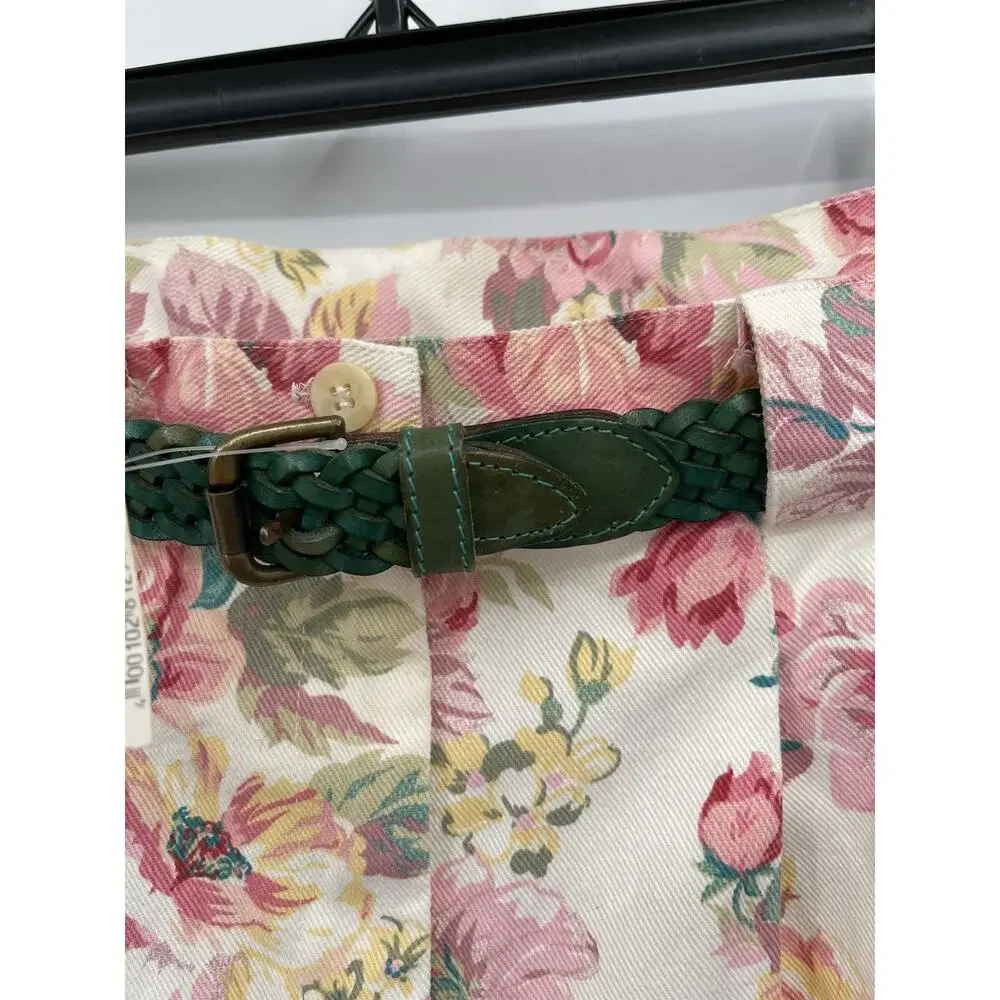 NWT Vintage Abercrombie & Fitch Floral Denim Skirt Pink Roses Size 6 26” Waist